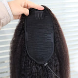 Kinky straight coarse yaki virgin Remy human hair drawstring ponytail with curls by HSF Marketplace