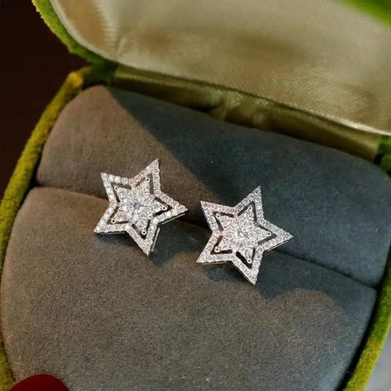 Trend silver color star crystal stud earrings, geometric women's jewelry accessory by HSF Marketplace
