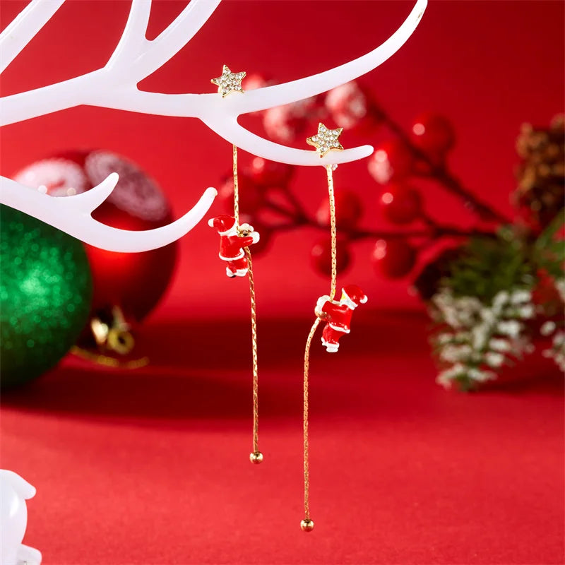 Moving Santa Claus tassel dangle earrings in red and white festive design by HSF Marketplace