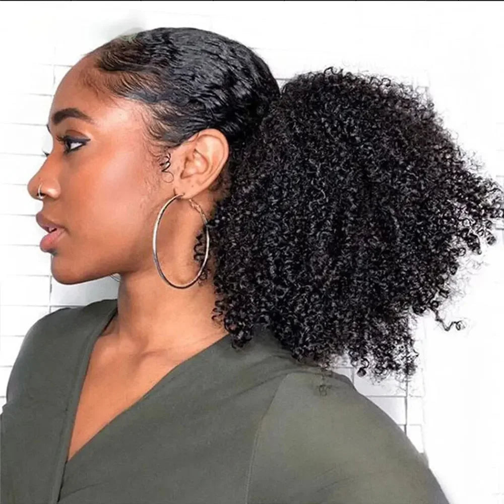 HSF Marketplace Afro curly wrap-around clip-in ponytail, Brazilian Remy human hair extension, 8–20 inches