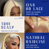 40 Inches 200% Density 13x6 13x4 HD Transparent Invisible Lace Frontal Wig Blonde Bone Straight #613 613 Blonde Human Hair Wigs Brazilian Hair Pre Plucked Pre Cut Lace Pre Bleached Knots Pre Styled For Women