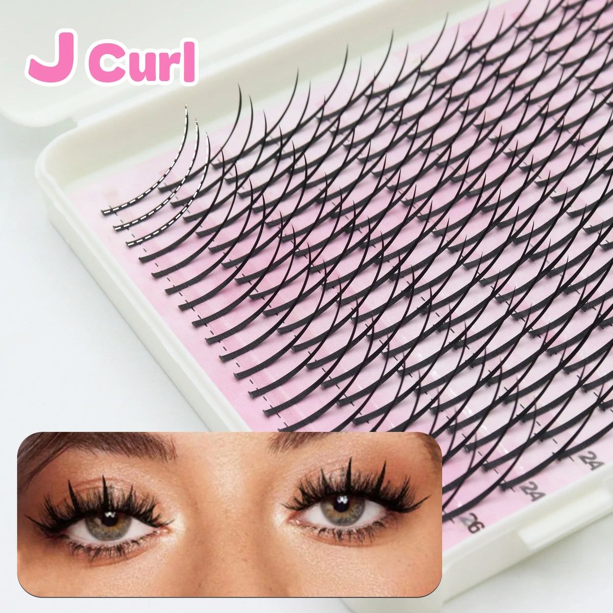 DIY J curl cluster lashes for fluffy volume extensions, false eyelashes by HSF Marketplace