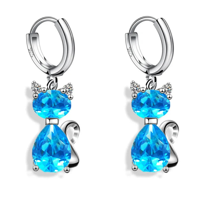 Cute cat hoop earrings with sparkling zircon accents for trendy women by HSF Marketplace