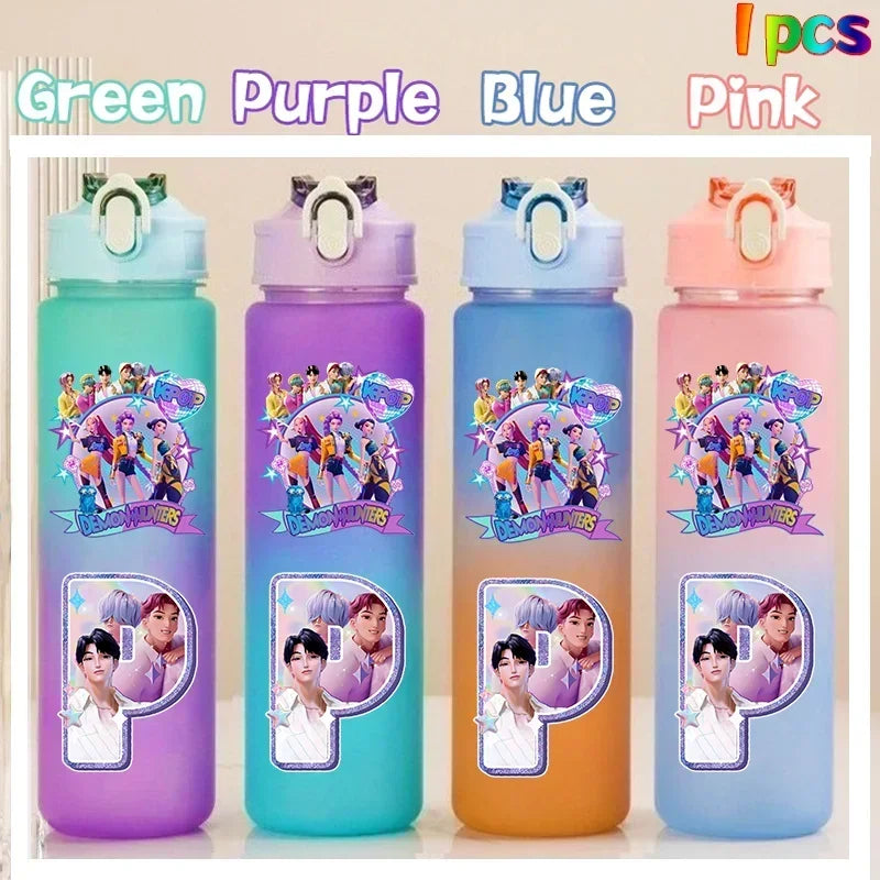 Kpop Demon Hunters gradient color water cup with straw, 750ml, by HSF Marketplace
