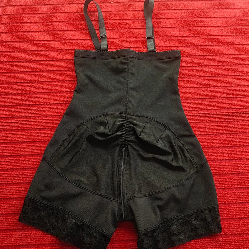 Red Colombian body shapewear bodysuit with waist trainer, tummy control, butt lifter, and thigh slimmer design