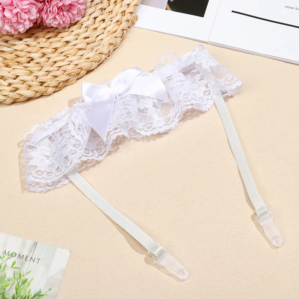 Women’s lace bow leg ring garter belt, bridal wedding thigh garter loop for lingerie cosplay styling