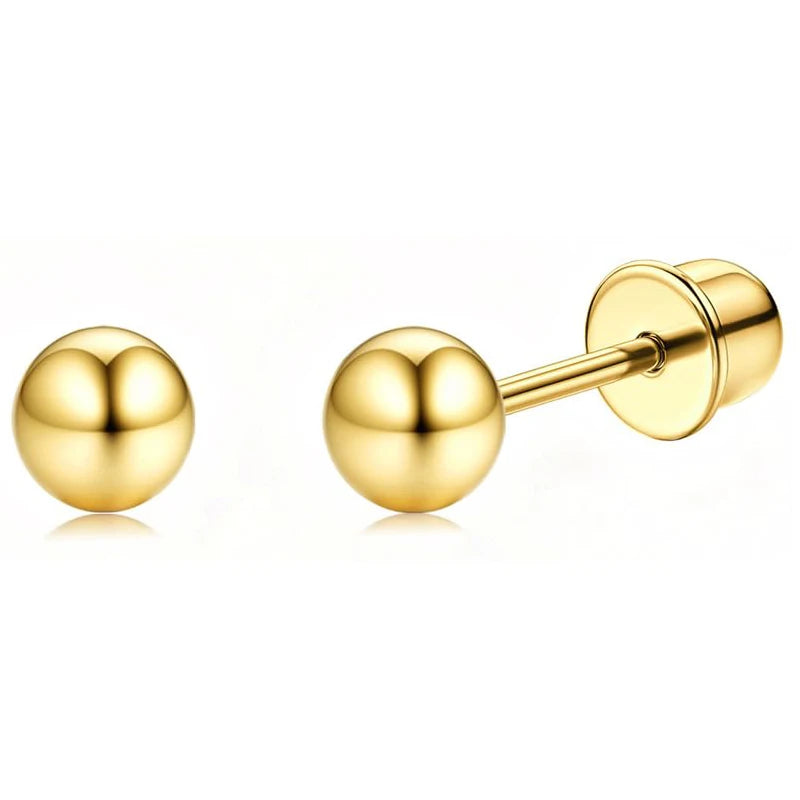 Bobisty hypoallergenic screw-back stud hoop earrings with 14K gold plating, heart CZ flower design, surgical steel