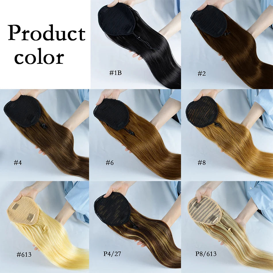 Brazilian virgin human hair straight clip-in drawstring ponytail by HSF Marketplace
