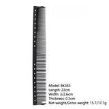 Black carbon double-sided hair cutting comb from HSF Marketplace, heat resistant, antistatic barber styling tool for professional hairdresser use.