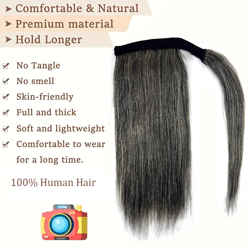 Straight Grandma Gray Ponytail Extension Hairpieces 100% Human Hair for Women Daily Wear  Natural Pony Tail Wrap Around Clip in