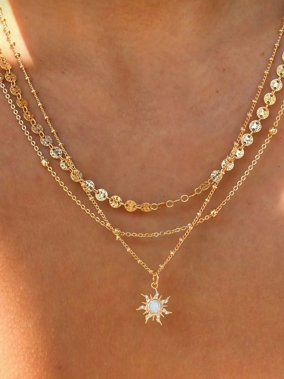 3-piece delicate sun pendant necklace set for women, layered jewelry by HSF Marketplace