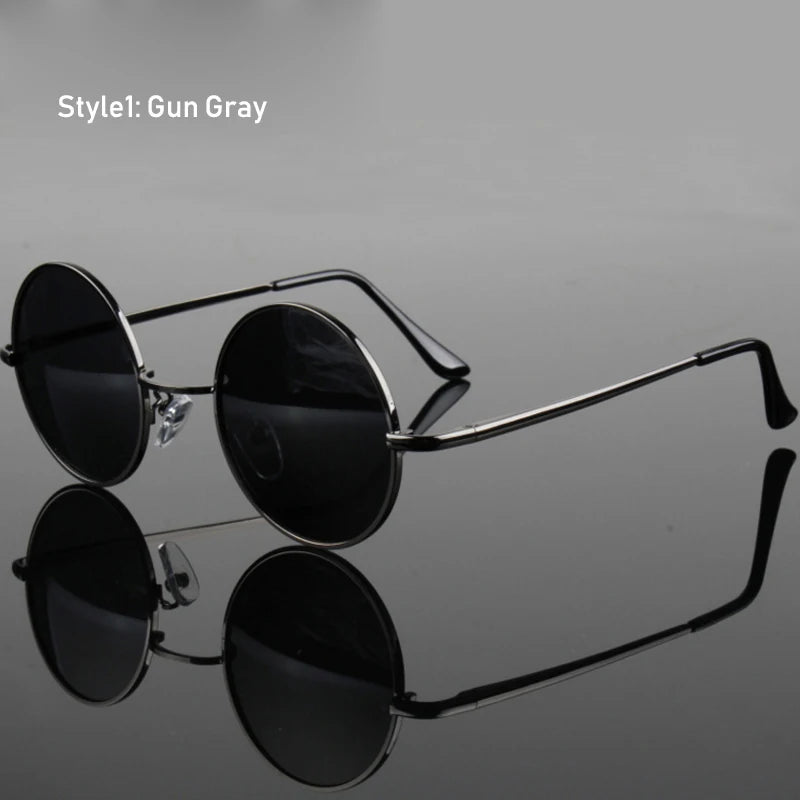Retro vintage round polarized sunglasses for men and women with black lenses, alloy metal frame, UV400 protection, stylish designer eyewear