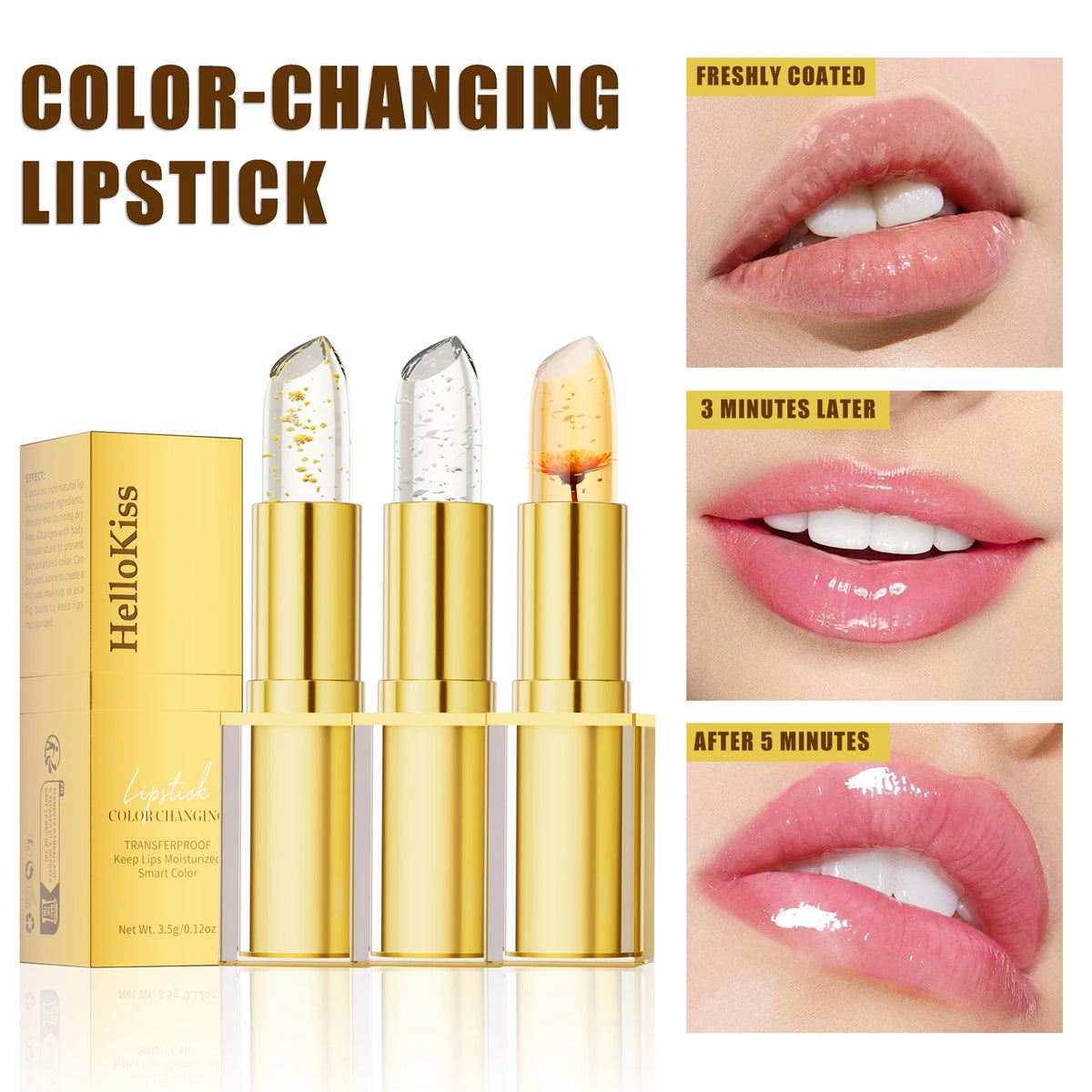 Color-changing flower lipstick by HSF Marketplace with transparent, waterproof, moisturizing crystal jelly finish and pearlescent shine.