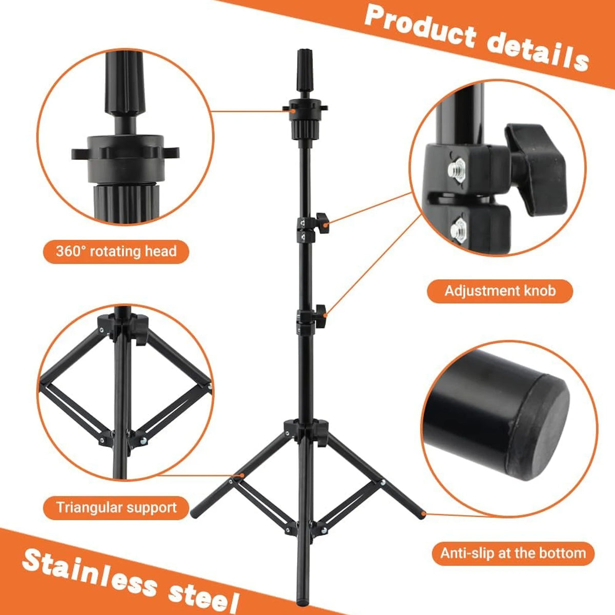 Wig Head Stand With Stand Tray Set, Adjustable Wigs Stand Tripod for Cosmetology Hairdressing Training, Head Block Set for Wigs