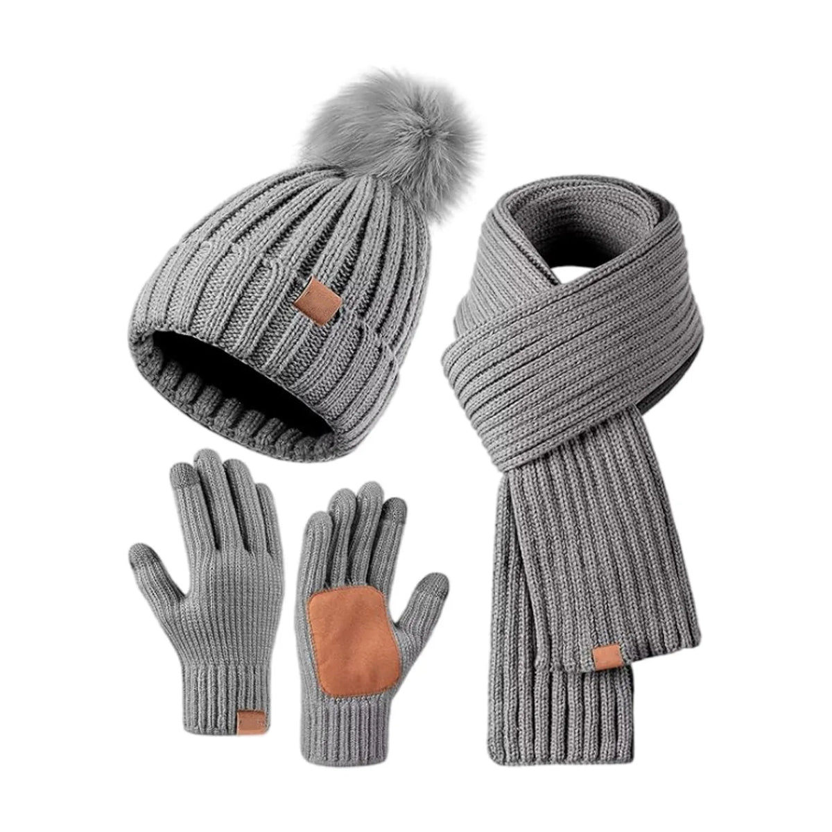 Women's warm winter touchscreen gloves, hat and scarf set by HSF Marketplace in soft knit fabric