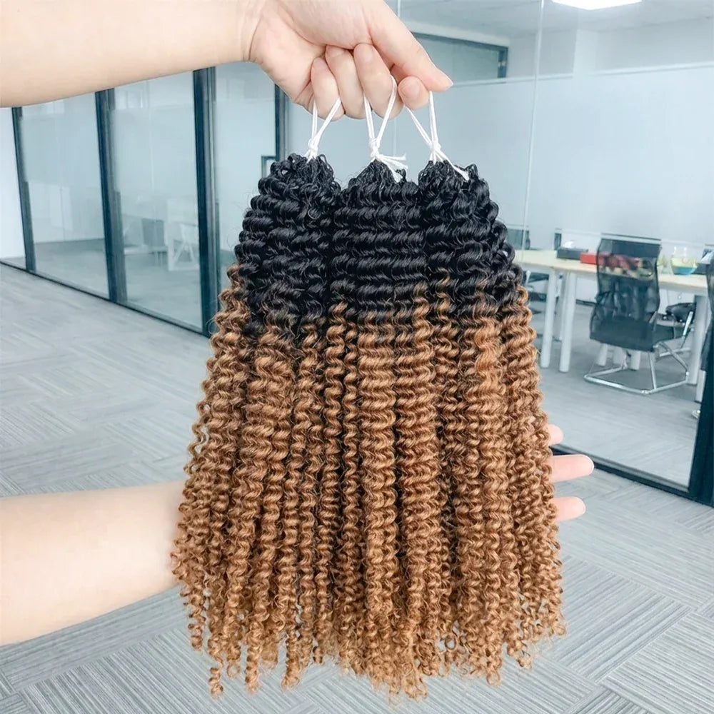 15A T1B/30 TB30 Highlight Kinky Curly Feather Crochet Human Hair Miracle Knots Knotless Pre Separated Pre Looped Small Spirals Deep Curly Human Hair Extensions Invisible Boho Braiding Light Brown Crochet Hair For Women