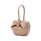 HIFASHION small genuine leather top handle bag for women, elegant evening party pouch with round luxury design.
