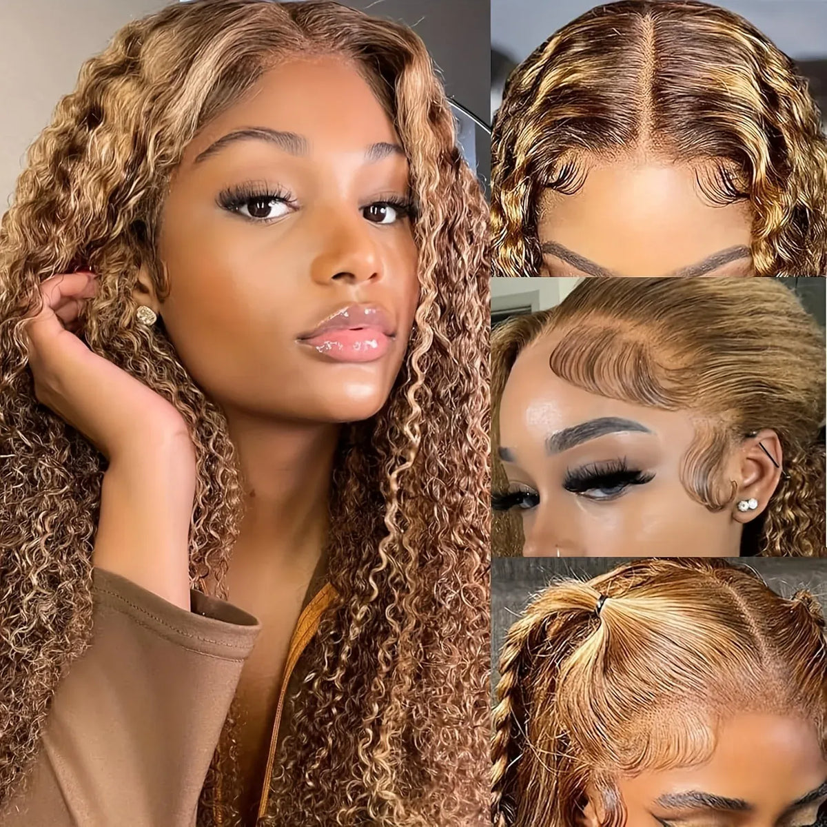 4/27 Colored Highlight Deep Wave Ombre Deep Wave 13X4 HD Lace Frontal Wig Human Hair Wigs Honey Blonde  For Women 250% Density 427 99J Burgundy 13x4 Human Hair Wig DEEP Wave Lace Frontal Wig Glueless Lace Front Human Hair Wig
