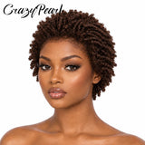 Chocolate brown short pixie cut dreadlocks wig with lace frontal, faux locs, and braided style, made of human hair by HSF Marketplace.