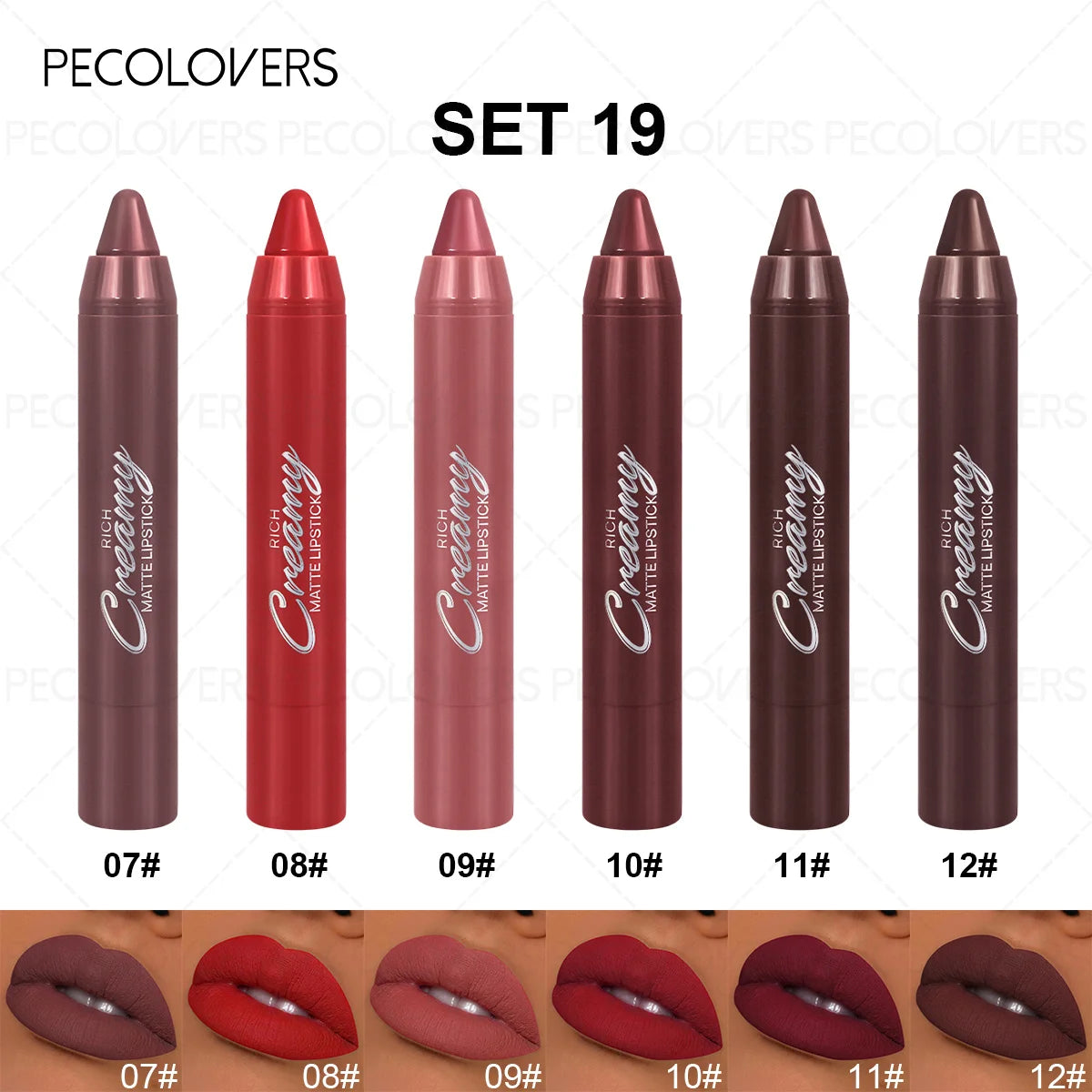 6-piece creamy matte lipstick kit with six everyday shades and smooth glide-on lip crayons