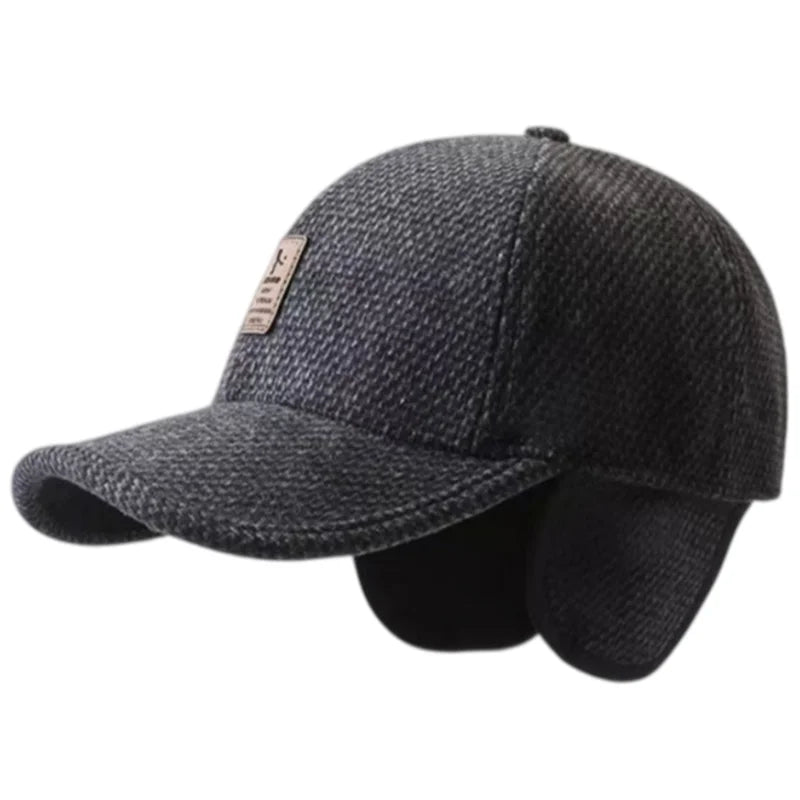 Women's HSF fleece-lined winter baseball cap with ear flaps for windproof outdoor warmth