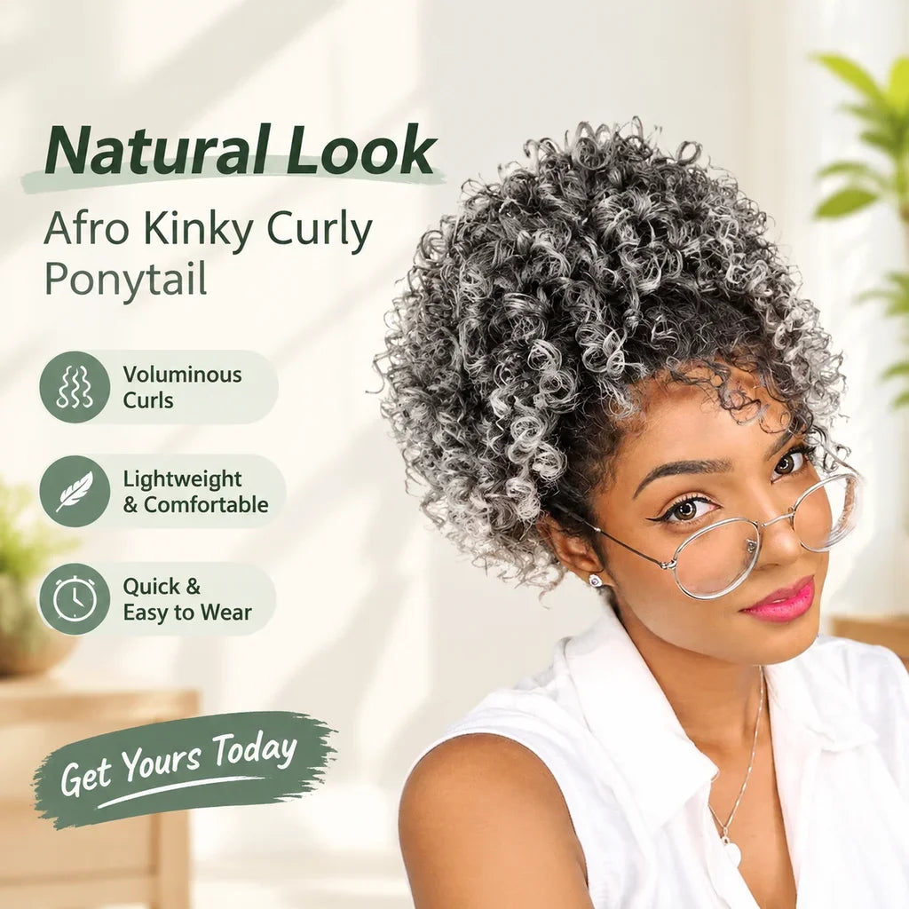 HSF Marketplace Brazilian Remy human hair kinky curly drawstring ponytail clip-in extension in natural curls