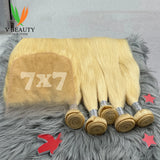#613 Colored Straight Human Hair Bundles Blonde Closure 1/2/3/4 PCS 100% Vietnamese Remy Human Hair Weave Extensions