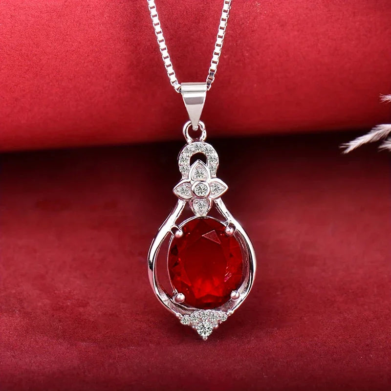 Elegant red cubic zirconia pendant necklace by HSF Marketplace featuring a stylish, brilliant jewelry design for women.