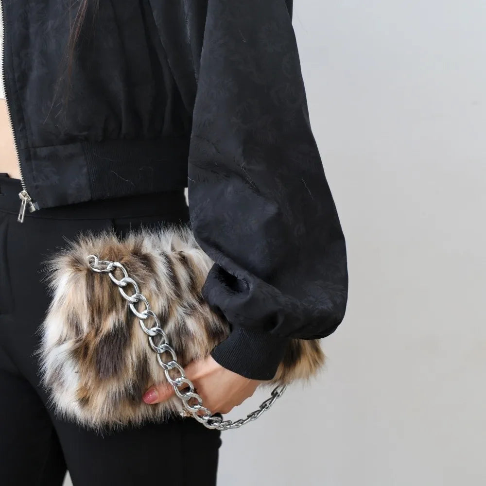 Luxury leopard print underarm handbag with soft chain shoulder strap and large capacity for women, by HSF Marketplace.