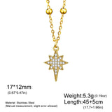 Gold stainless steel North Star pendant necklace for women with zircon accents, waterproof jewelry on a delicate chain.