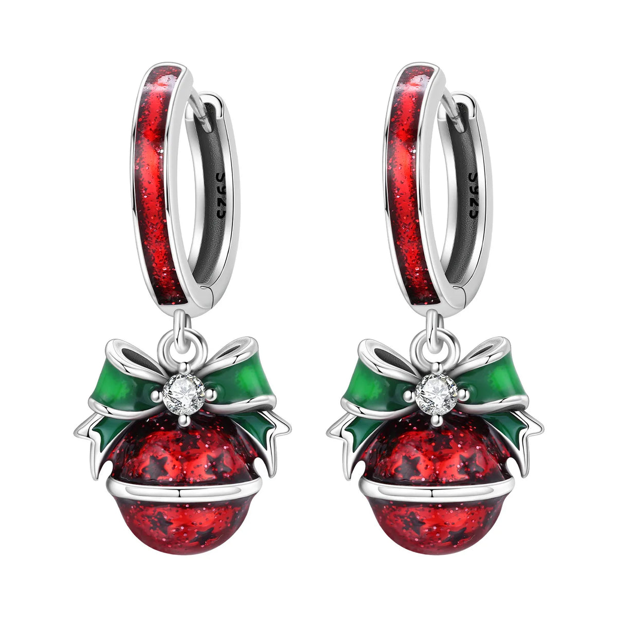925 sterling silver Christmas dangle earrings for women, festive holiday jewelry by HSF Marketplace