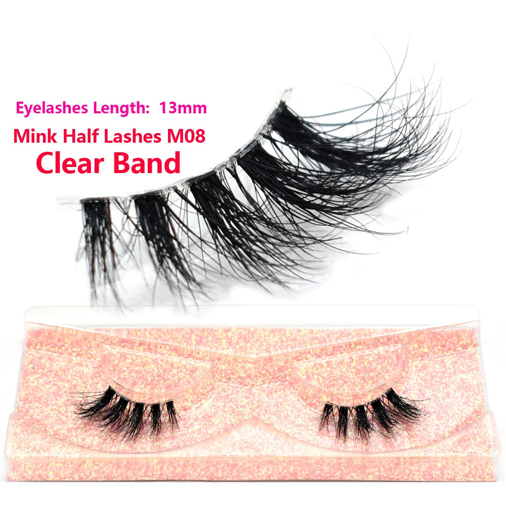 3D Mink Half Eye Lashes Natural Lightweight Short Fake Eyelashes Soft Fluffy Clear Band Strip Mink Lashes Extension
