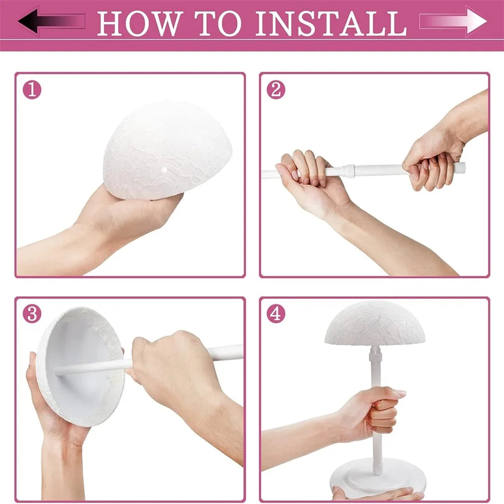 1PC Wig Stand Adjustable Height Portable Wig Holder Stands Non-Slip Wig Head Holders Sturdy Plastic Wig Head Stand