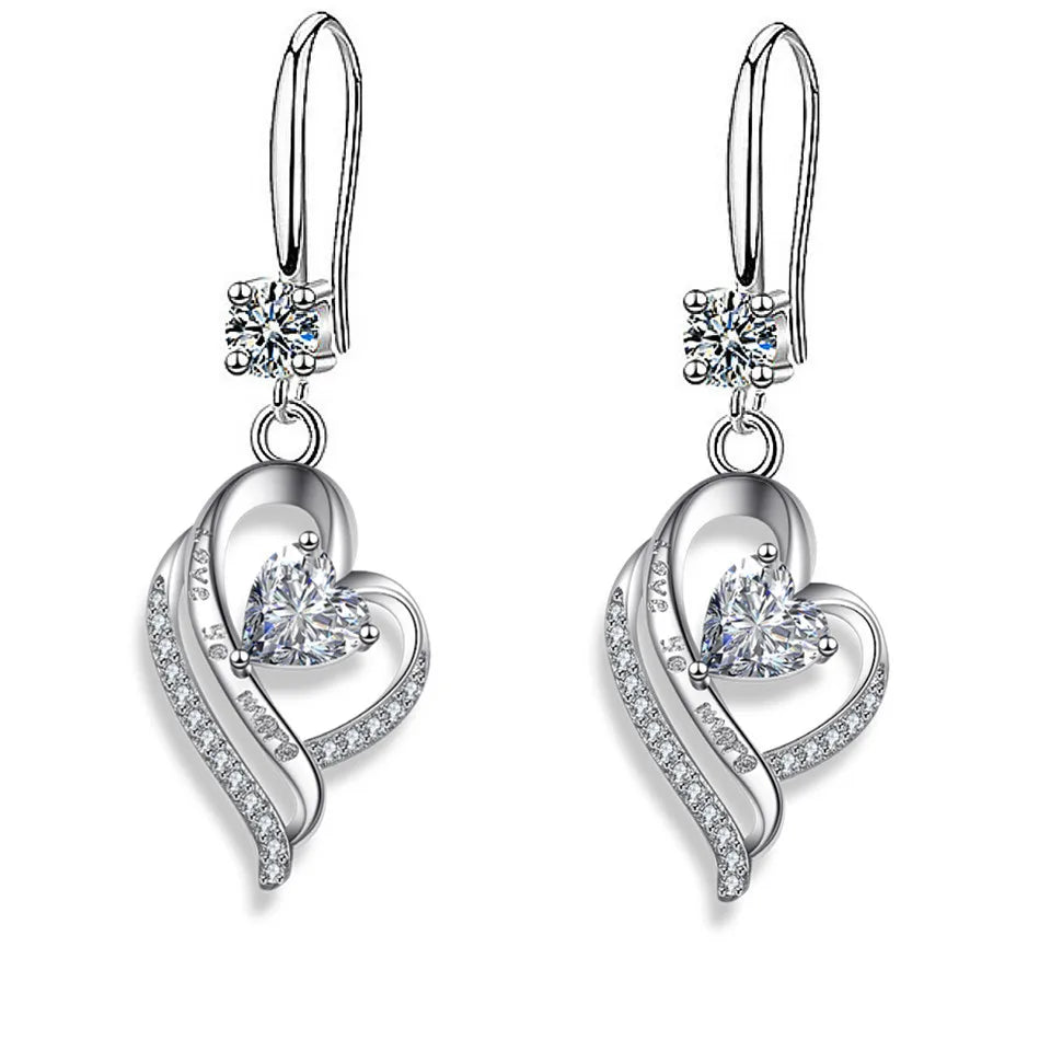 Silver heart drop earrings for women with colorful zircon stones by HSF Marketplace