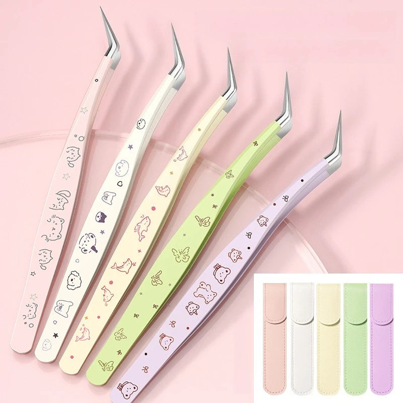 High precision stainless steel eyelash tweezer with leather case, Sticker Therapy product by HSF Marketplace