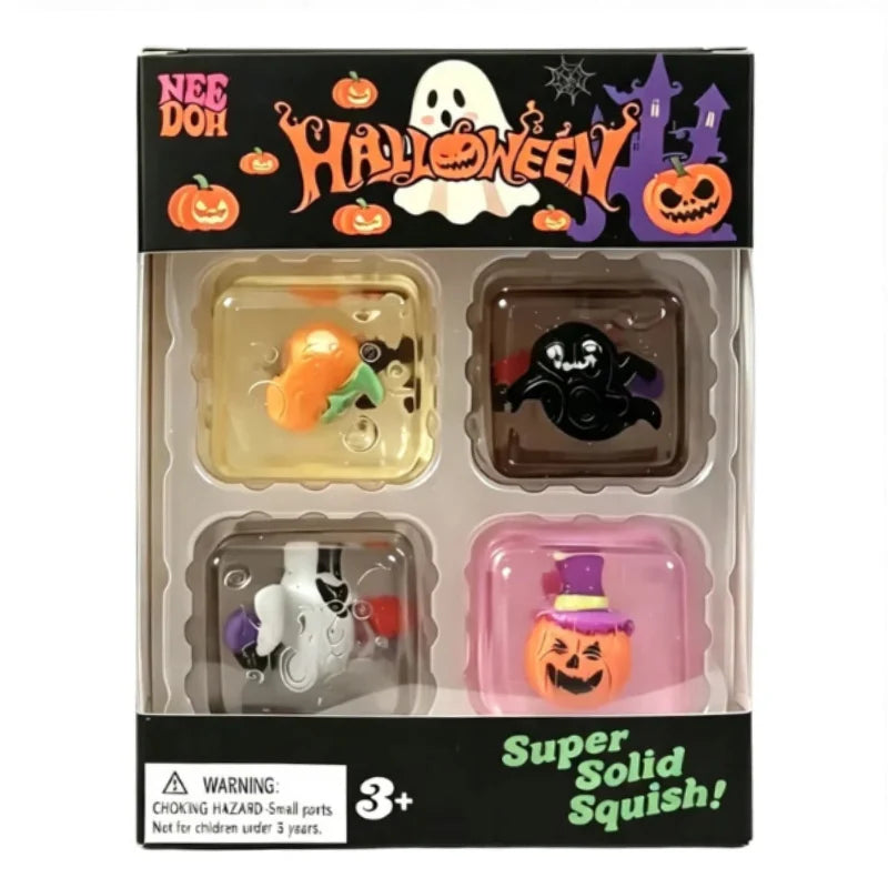 New Needoh 4 Pack Mini Cube Squishy Squeeze Toys Slow Rebound Sensory Fidget Stress Relief Halloween Decor Adult Desktop Toys