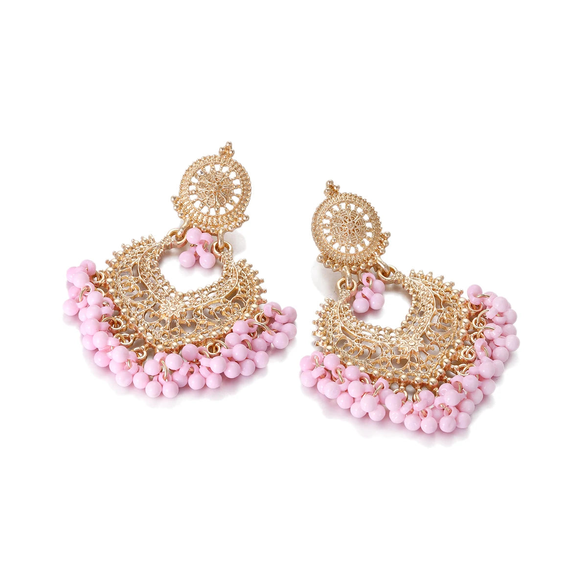 Boho gold heart-shaped flower dangle earrings for women by HSF Marketplace