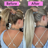 Straight clip-in human hair extensions, natural black double-weft set with 18 clips for women