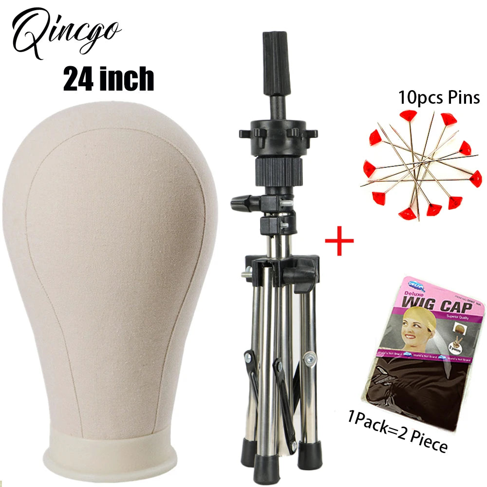 21/22/23/24'' Wig Mannequin Head Canvas Block Head Styling Training Manikin Head Adjustable Wig Stand Tripod With T Pin Needles