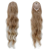 28-inch body wave drawstring ponytail, synthetic heat-resistant ombre brown with blonde highlights