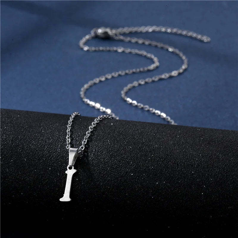 Shiny stainless steel initial letter pendant necklace for women, simple clavicle chain choker jewelry, glossy fashion jewelry accessory
