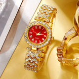 5-piece set of gemstone inlaid women's quartz watch accessories, new fashionable color diamond gemstone watch set