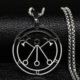 Stainless steel Satan necklace featuring Baphomet stamp, laser-etched Sigil De Lucifer design, chain jewelry from HSF Marketplace