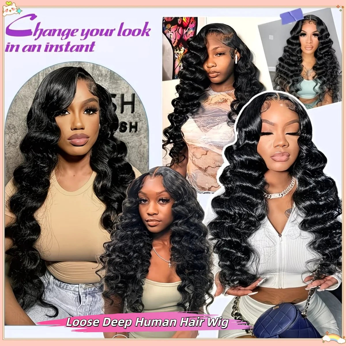 Deep wave lace front wig by HSF Marketplace, 26-inch Brazilian curly human hair with HD lace, pre-plucked, 200 density for black women.