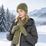 HSF Marketplace winter knitted beanie, scarf, and touch screen gloves set in a cozy matching design