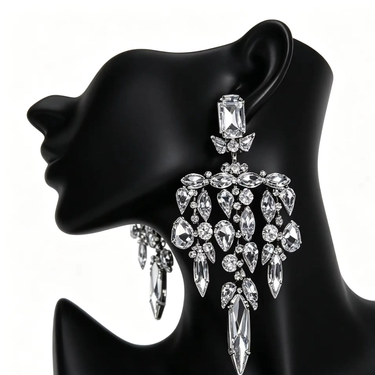 Sparkling silver crystal chandelier earrings by HSF Marketplace for elegant occasions