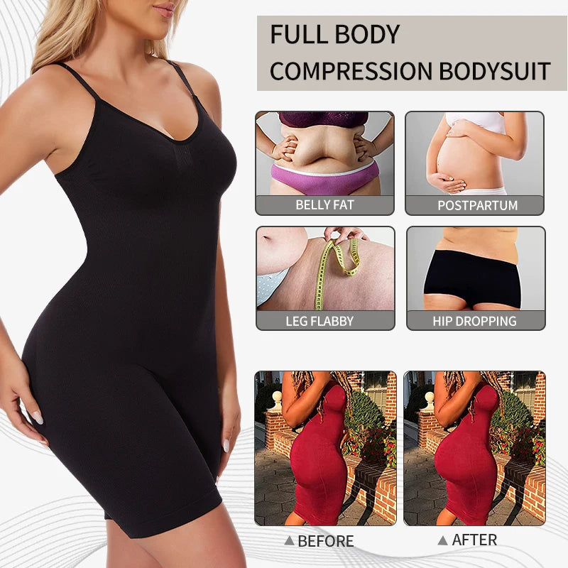 Women’s full-body bodysuit shapewear with tummy control, anti-chafing shorts, waist trainer and butt lifter