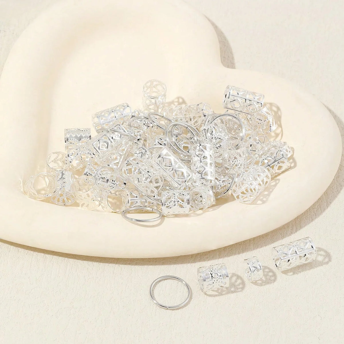80pcs Hollow Out Hair Ring DIY Hair style Hair Accessories Loc Hair Jewelry for Braids Dread Locks Hair Braiding Metal Cuffs