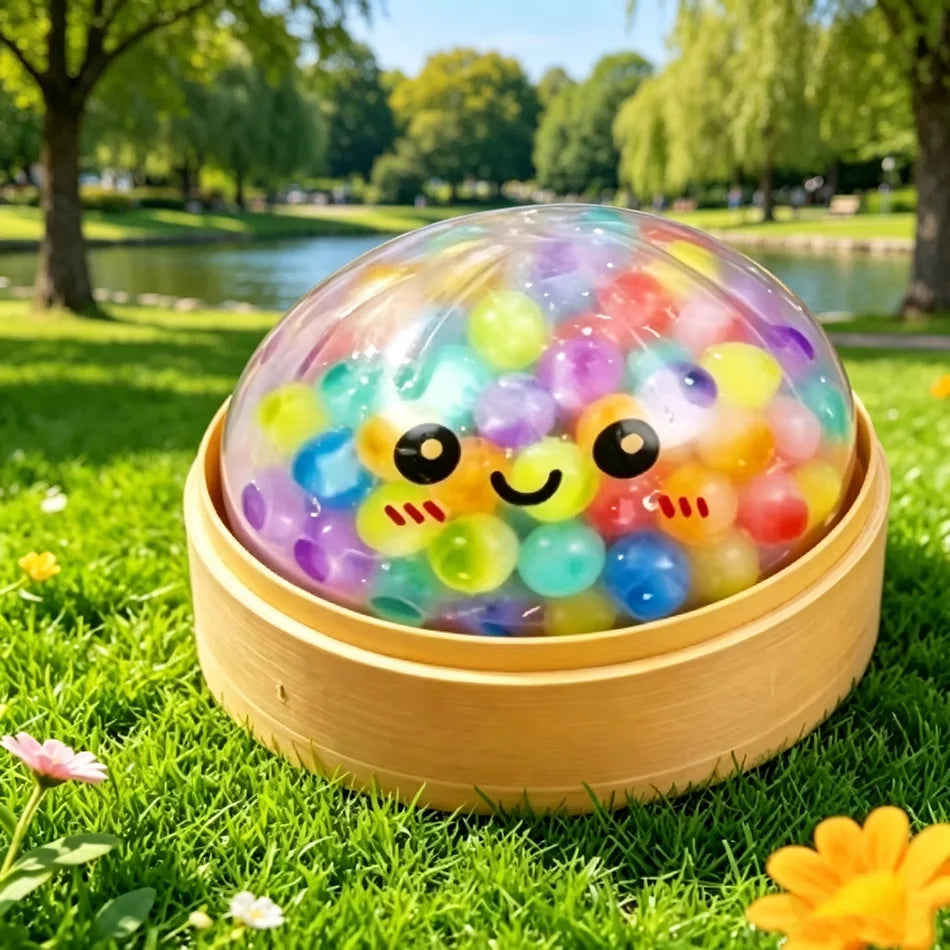 Rainbow dumpling squishy sensory toy by HSF Marketplace for stress relief and fun