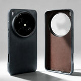 Genuine cowhide leather MagSafe case for OPPO Find X9 phone, brown textured finish